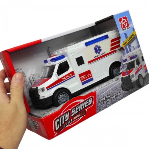 Машина інерційна "Швидка допомога" озвучена, зі світлом, в коробці (23x10,5x15 см) (RUI JIA) Машина інерційна "Швидка допомога" озвучена, зі світлом, в коробці (23x10,5x15 см) (RUI JIA)