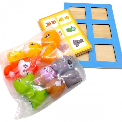 Логічна гра (деревʼяна дошка 18х12.5 см, гумові фігурки тваринок, двосторонні картки із комбінаціями тваринок) в коробці 20х6х15 см (MiC)