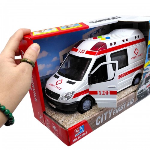 Спецтехніка “Швидка допомога” (машина на батарейках, підсвічування, інерція, відчиняються дверцята, звуки) в коробці (MiC)