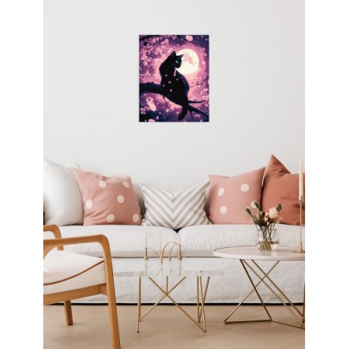 Картина за номерами - "Чарівний кіт серед сакури" з фарбами металік ©art_selena_ua, 40х50см (Ideyka)