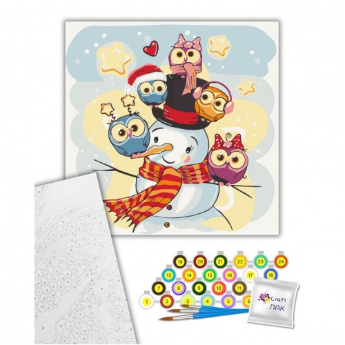 Картина по номерам "Сніговик з совами" 30х30 см (art craft)