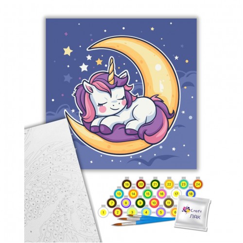 Картина по номерам "Единорожка в звездном сне" 30х30 см (art craft)