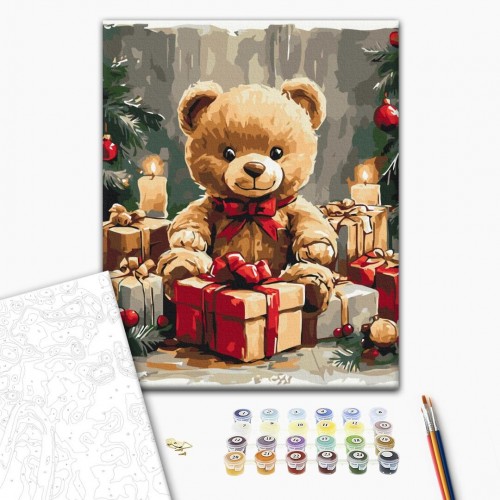 Картина по номерам "Подарунковий ведмедик" 40x40 см. (Brushme)