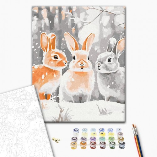 Картина по номерам "Зайки в зимних шубках" 40x40 см. (Brushme)