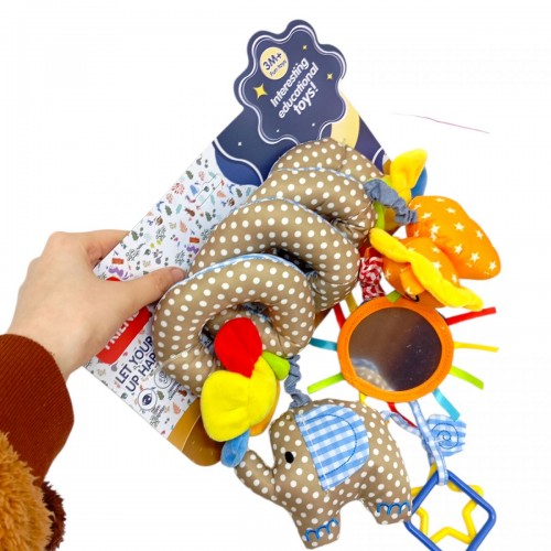 Брязкальце тваринки мʼяке спіраль з прорізувачем,люстерком лист.29*18,3 см. (MiC)