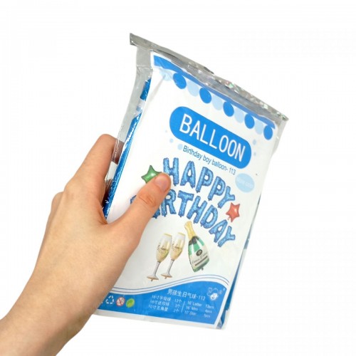 Набор фольгированных воздушных шаров Happy Birthday с бокалами (ГОЛУБОЙ) (MiC)