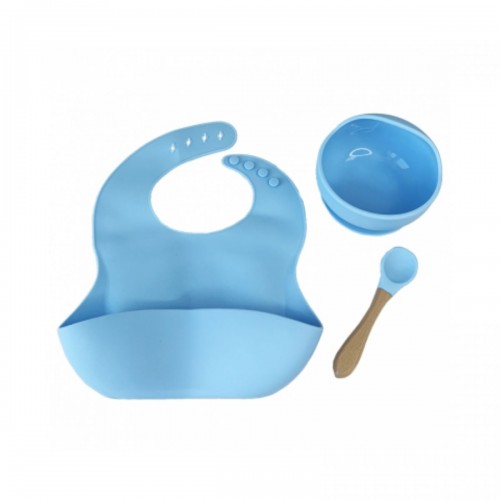 Набор силиконовая тарелка и слюнявчик в коробке (ГОЛУБОЙ) (Mega Zayka)