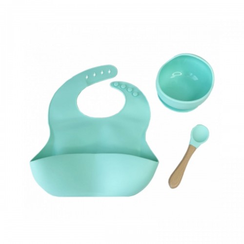 Набор силиконовая тарелка и слюнявчик в коробке (МЯТНЫЙ) (Mega Zayka)