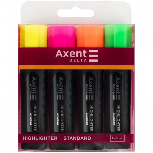 Маркер Highlighter Standard D2505, 1-5 мм клиноп, набор из 4 (Axent)