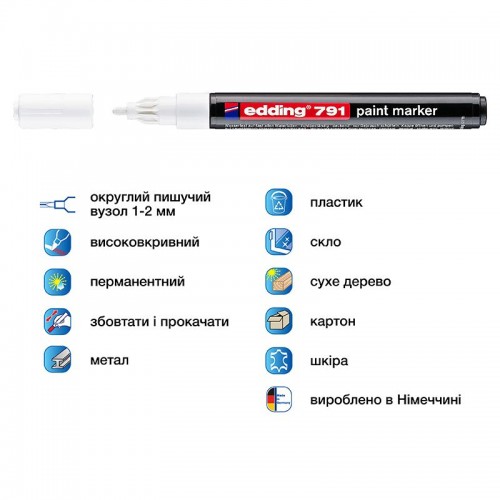 Маркер Paint e-791 1-2 мм круглый белый (edding)