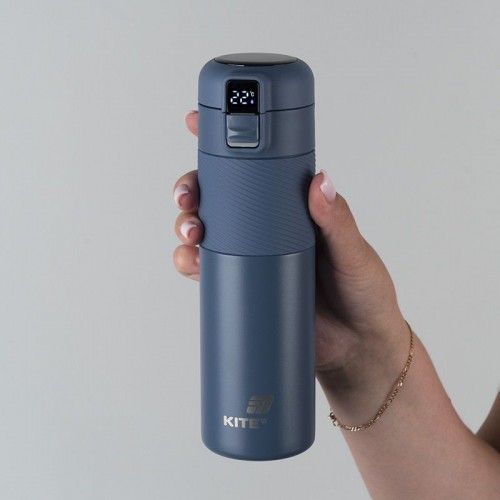 Термос з термодатчиком 450 мл, синій (Kite)