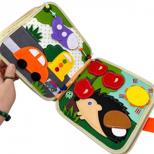 Мʼяка книжка-бізіборд (фетровий, вивчення форм, кольорів, тварин, пальчикові ігри, на липучках) (MiC)