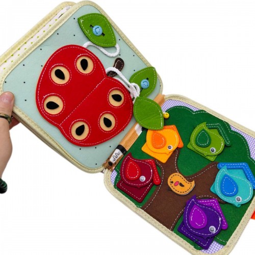 Мʼяка книжка-бізіборд (фетровий, вивчення форм, кольорів, тварин, пальчикові ігри, на липучках) (MiC)