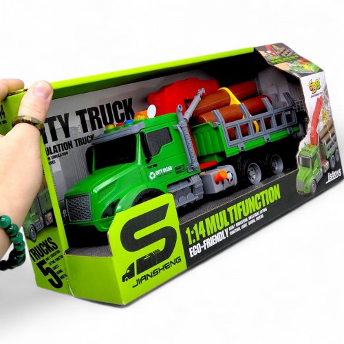 Машина лесовоз с манипулятором инерционная; озвученная, со светом (в коробке 34,5x13x18 см) (Jian Sheng Toys)