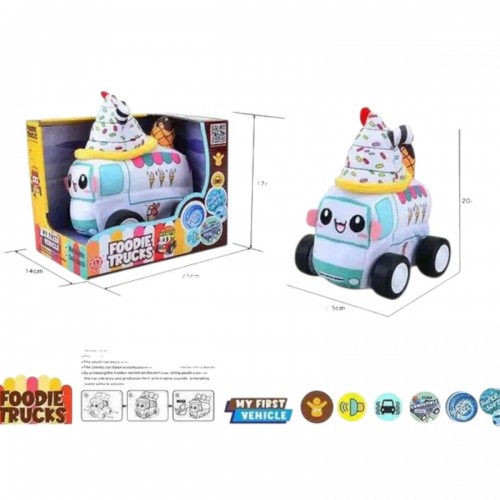 Машинка м`яка "Фургон з морозивом", звуки транспорту, веселі мелодії, вібрація, знімний чохол, гумові шини, на батарейках, в коробці (Qilun Toys)