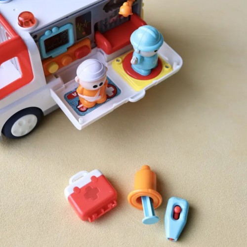 Музична машинка ОЗВУЧУВАННЯ УКРАЇНСЬКОЮ МОВОЮ, "Швидка допомога", пісні, цікаві факти, віршики, підсвічування, сирена, 2 фігурки: пацієнт та лікар, 2 режими гучності, рухомі елементи, в коробці (Wtoys)