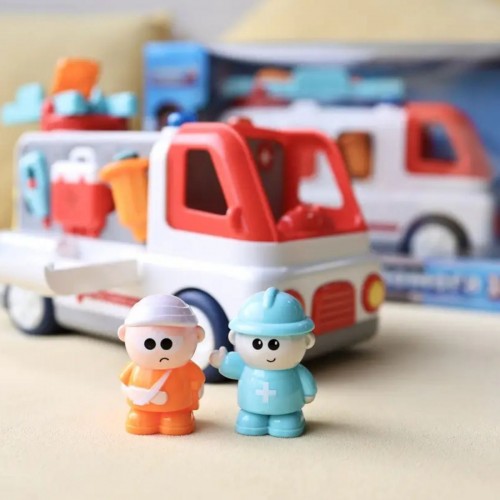 Музична машинка ОЗВУЧУВАННЯ УКРАЇНСЬКОЮ МОВОЮ, "Швидка допомога", пісні, цікаві факти, віршики, підсвічування, сирена, 2 фігурки: пацієнт та лікар, 2 режими гучності, рухомі елементи, в коробці (Wtoys)