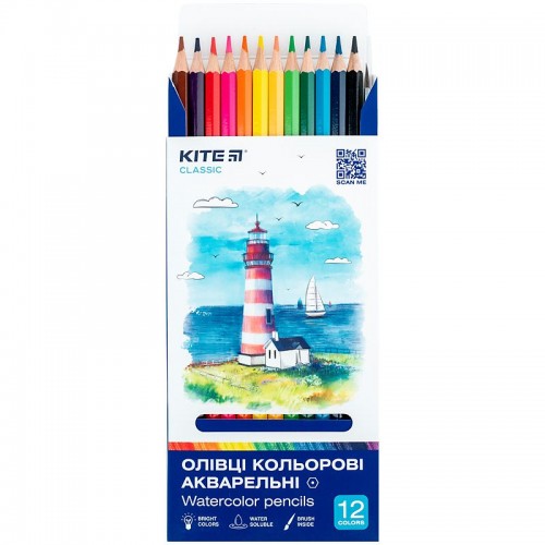 Карандаши цветные акварельные, 12 шт., Kite Classic (Kite)