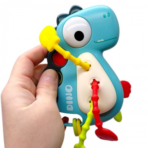 Погремушка "Динозавр" (поп-ит, резиновые прорезыватели и элементы для перетаскивания) (БИРЮЗОВЫЙ) (MiC)