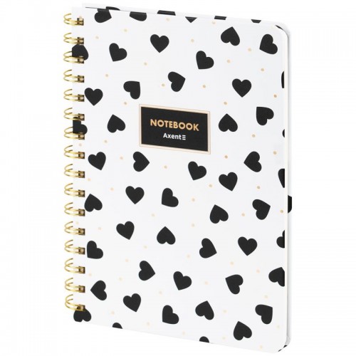 Блокнот на спирали твердая обл., А5, 80 арк.,кл., Black&White (Axent)