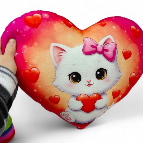 Подушка з принтом "Серце. Котик" 36х29 см (Копиця)