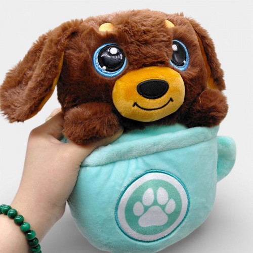 Мягкая игрушка "Собачка в чашке" 25 см (бирюзовый) (MiC)