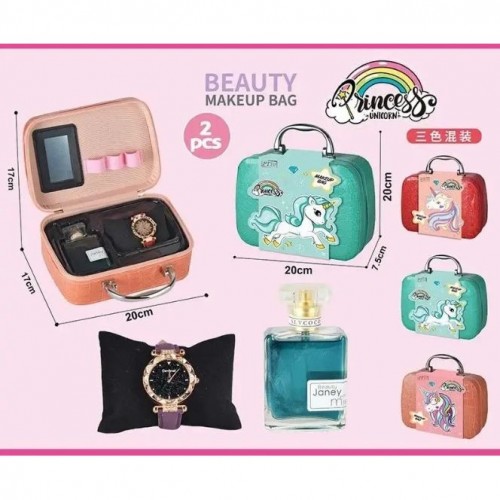 Набір аксесуарів у валізі: парфуми+годинник "Принцеса Єдиноріг" (ЧЕРВОНИЙ) (MiC)