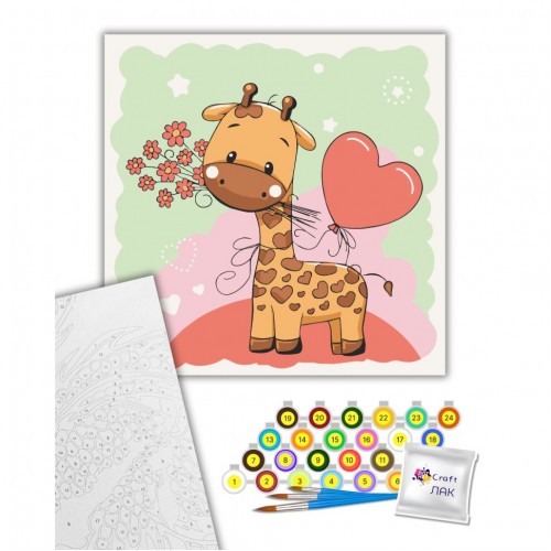 Картина за номерами "Жирафик з квітами" 30х30 см (art craft)
