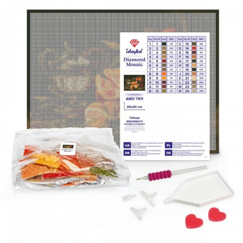 Алмазная мозаика "Зеленоглазый кот с тюльпанами" 30х40 см (Ідейка)