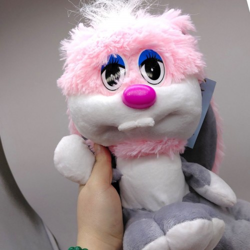 Мʼяка іграшка "Зайка-коротунчик", 30 см, рожевий з сірим (Nikopol)