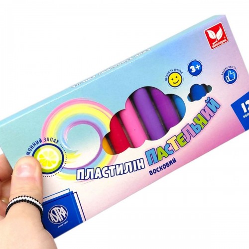Пластилін круглий восковий пастельні кольори із запахом лимона 12 кольорів (школярик)