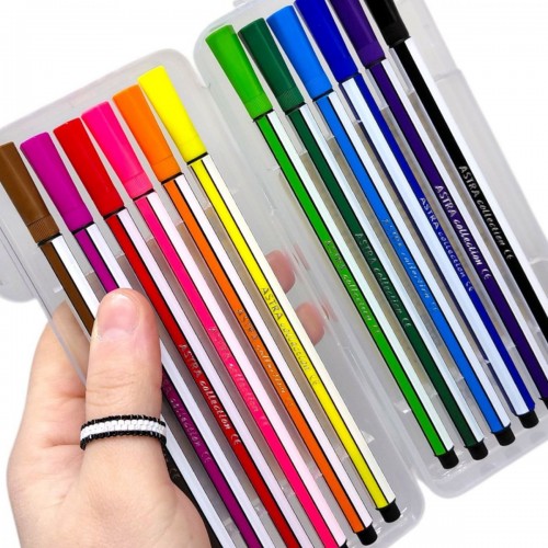 Фломастери шестигранні у пластиковій коробці 12 кольорів (школярик)