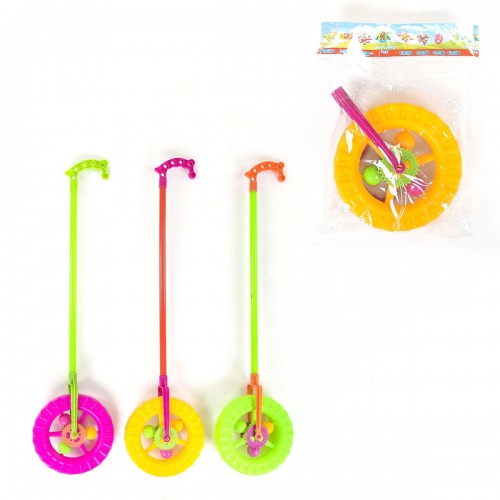 Каталка "Колесо", с трещоткой и погремушкой на палочке (ЗЕЛЕНОЕ) (MiC)