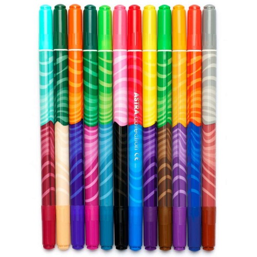 Фломастери двосторонні - 24 кольори (12 шт.) (Astra)