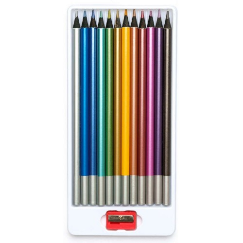 Олівці кольорові круглі з чорного дерева Металік + чинка - 12 кольорів (Astra)