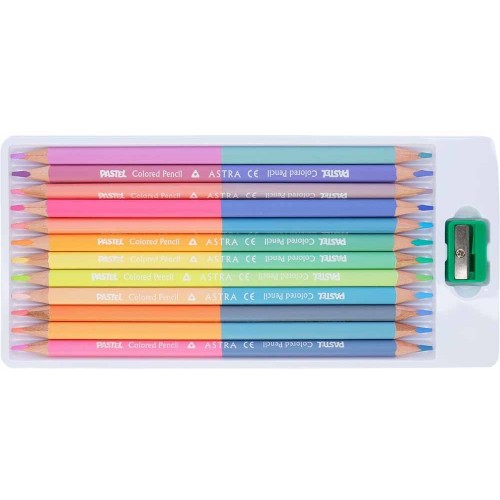 Олівці кольорові тригранні двосторонні пастельні кольори + чинка - 24 кольори (12 шт.) (Astra)