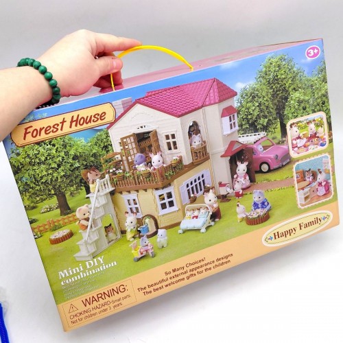 Домик, 2 флоксовых животных, подсветка, мебель, в коробке (MiC)