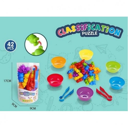 Логічна гра, сортер, 42 елементів, 6 тарілочок, 2 пари щипців (MiC)
