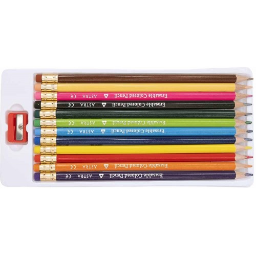 Карандаши цветные трехгранные с резинкой + точилка – 12 цветов (школярик)