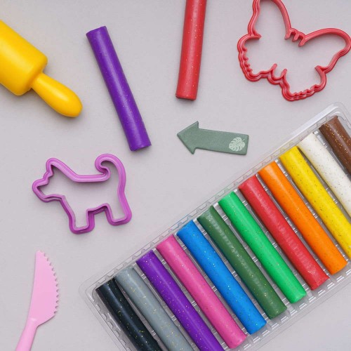 Пластилін круглий з блискітками 12 кольорів (школярик)