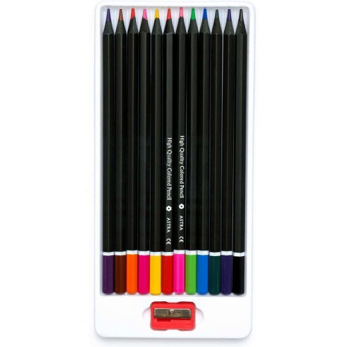 Карандаши цветные шестигранные из черного дерева + точилка – 12 цветов (школярик)