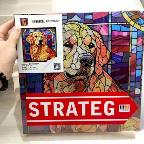 Алмазна мозаїка (не повна викладка) "Вітражний пес" 30х30 см (Strateg)