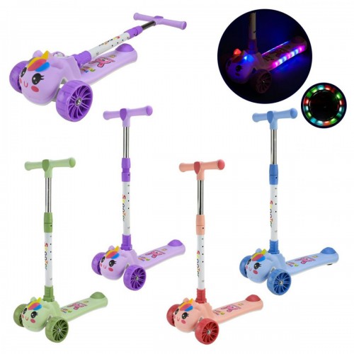 Самокат детский 3-х колес складной, колеса PU муз, батар., свет, звук (сиреневый) (MiC)