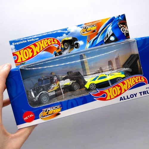 Металевий тягач з машинкою на причепі (СИНІЙ) (MiC)