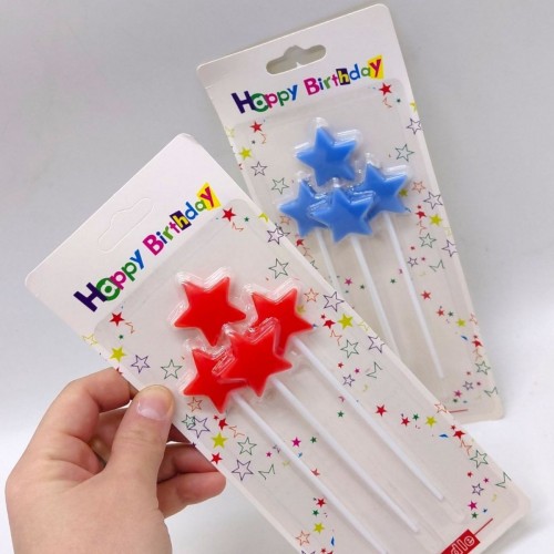 Набор свечей для торта Звездочки 4шт (СИНИЕ) (MiC)