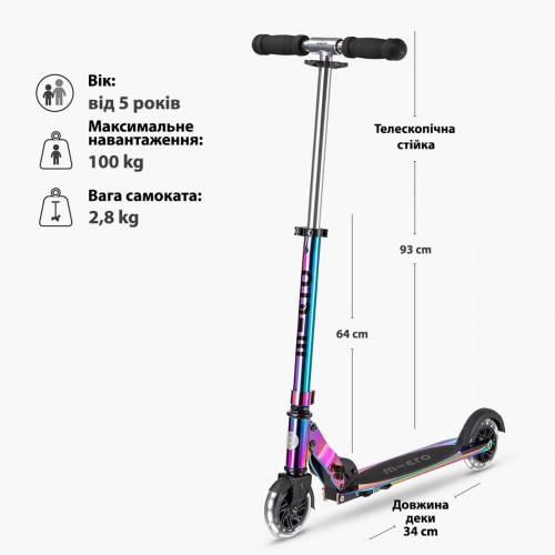 Самокат Micro серії Sprite LED – Неохром (Micro)
