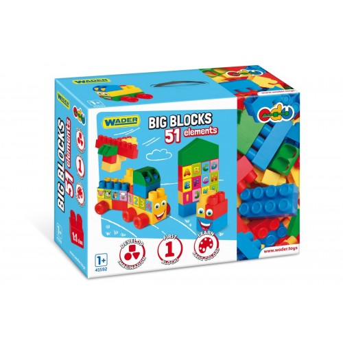 Конструктор в коробці (51 елемент), цифри,букви, фігури, фрукти, овочі, тварини з савани та інші. (Wader)
