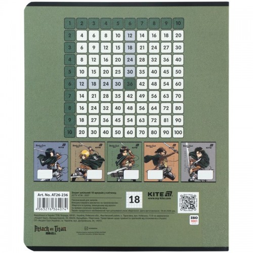 Тетрадь 18 л., кл., гибр. лак + УФ лак, AT (Kite)