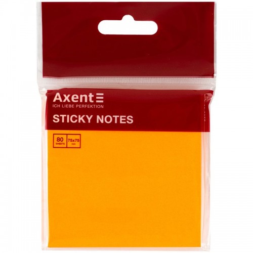 Блок паперу з клейким шаром75x75мм,80 арк,яскр-оран (Axent)