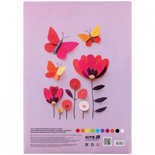 Картон кольоровий одностор. А4 (10арк/ 10кол), папка, Kite (Kite)